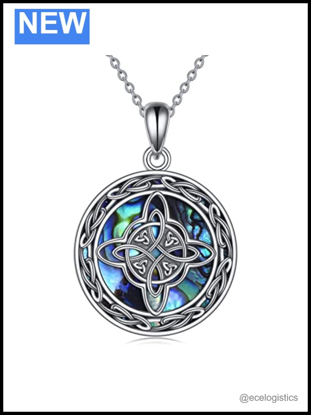Sterling Silver Abalone Shell Witches Knot Pendant Necklace 18in Celtic